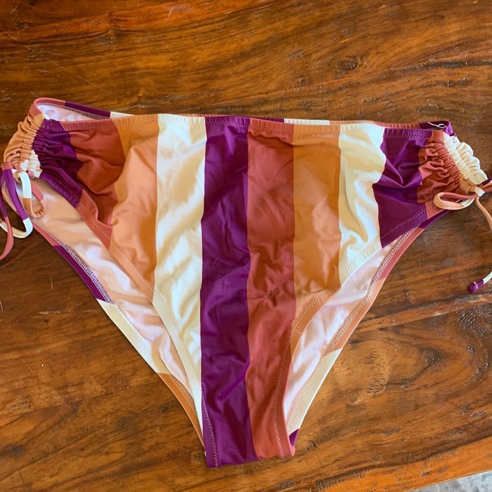 Striped Neutral Terracotta Lace High Waist High Cut Bikini Swimsuit Bottoms